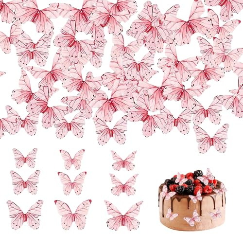 1 scatola (40 pezzi) farfalle 3D rosa, decorazione in carta per torte, dessert e dolci per feste