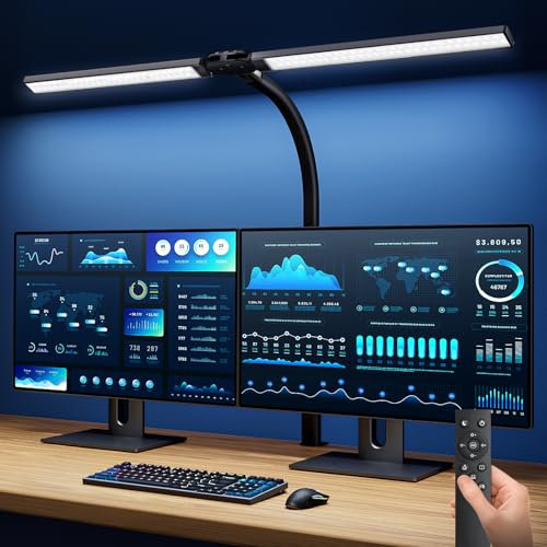 Ehaho 2100LM Schreibtischlampe dimmbar, 24W 224LED 80cm Klemmbar Monitorlampe, Schwanenhals Büro Tischlampe mit Fernbedienung, 10 Farbtemperatur &10 Helligkeitsstufen (Homeoffice/Schreibtisch)Schwarz