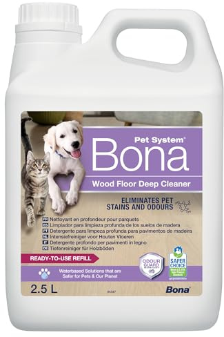 Bona Pet System Intensivrengöringsmedel för trägolv, 2,5 l, påfyllning, fläckrengöring och luktborttagare för husdjur, urinluktsborttagare – rostborttagare – fläckborttagare – lämplig för hundar och | Fläckrengörare och luktborttagare för husdjur – urinluktborttagare – fläckborttagare – lämplig för hundar och katter