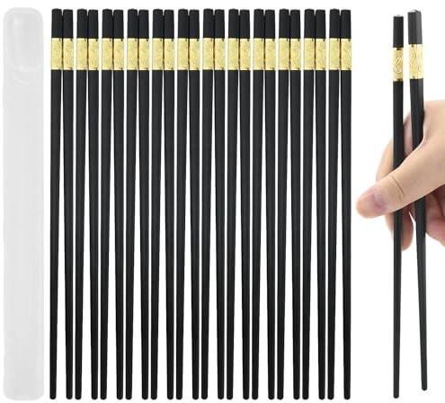 10 Paia di Bacchette Cinesi Nere in Lega - 9,5 Pollici, Lavabili in Lavastoviglie, Riutilizzabili, Antiscivolo