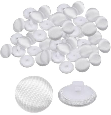 QUARKZMAN 50pcs Botones de Satén 0.5 (12.5mm) Botones Redondos de Satén Suave con Cubierta de Tela para Trajes de Novia, Vestidos de Boda, Blusas, DIY, Blanco