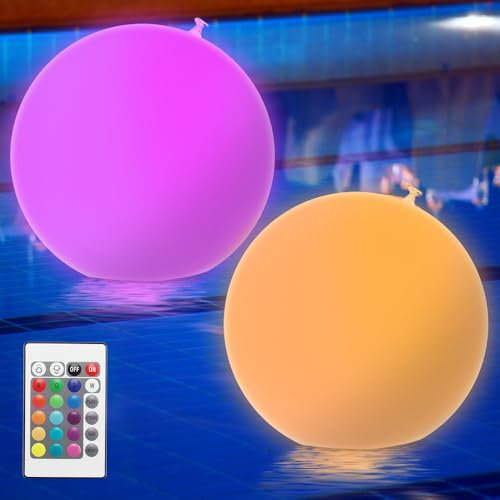 2 Pièces 40cm Boule Lampe Flottante Piscine, Ballon de Plage Lumineux à Lumière avec 16 Couleurs de Lumières et 4 Modes Boule Lumineuse Piscine Flottante Boule d'eau Gonflable avec Télécommande
