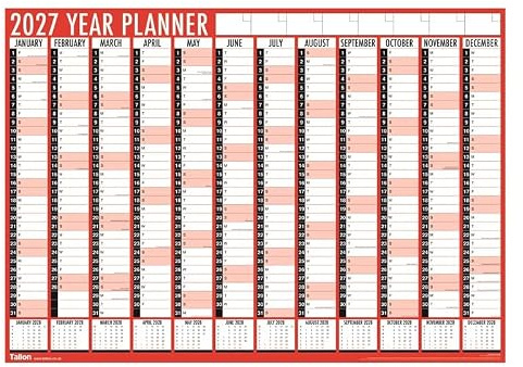 V-VAPE 2027 A1 Wall Year Planner Calendar, Annual Organiser 840 x 600mm | Large A1 annual wall planner with notes sections, ideal for organising work, study, family schedules and important dates