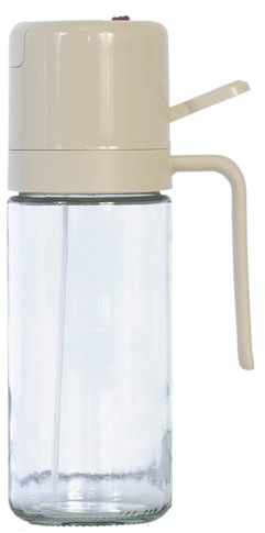 Glad 2 in 1 Oil Dispenser, 18.6oz/550ml - Olive Oil Sprayer for Cooking, Pouring Salad Dressing, and Grilling - Kitchen Gadget with Refillable Glass Bottle, Handle, and Mist or Pour Options - Beige