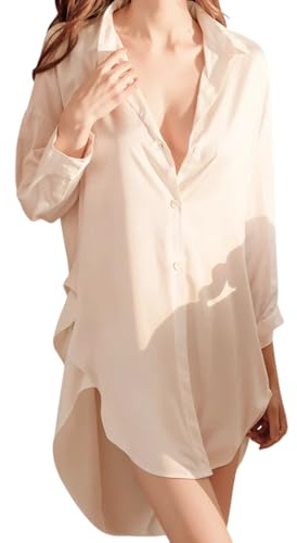 ROSVAJFY Womens Shirts Long Sleeve Sexy Oversized Nightdress White Sheer Blouses Naughty Babydoll Lingerie Short Nightwear Ladies Dressing Gown Bathrobe Bedroom Pyjamas, Loungewear, Bikini Coverups