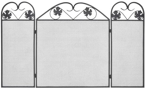Rejilla de protección contra chispas de hierro, juego de 3 piezas para chimeneas y estufas de leña, color negro, duradero y seguro, ideal para el hogar con niños y mascotas