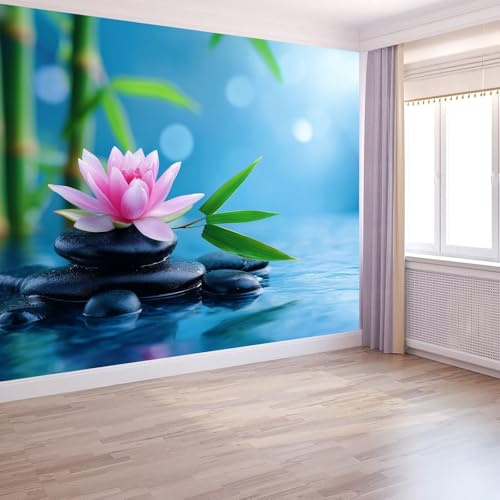 Bleu Papier Peint Artistique Oriental 300 X 210 Cm, Intissé Murale Posterfleurs Plantes Feuilles Pour Salon Chambre À Coucher Couloir Arrière-Plan Tv - Installation Facile Moderne Décoration Muraux