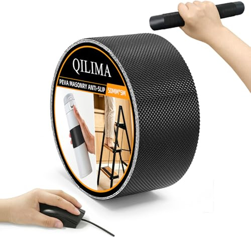 QILIMA Nastro Antiscivolo Nero 5cm x 5m, Nastro Adesivo con Texture Migliorata per Presa Sicura, Ultra Sottile e Impermeabile, Ideale per Impugnature di Utensili, Scale e Attrezzatura Sportiva