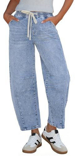 GRAPENT Cowgirl Outfits for Women Cute Jeans Denim Pants Wide Leg Reef Blue