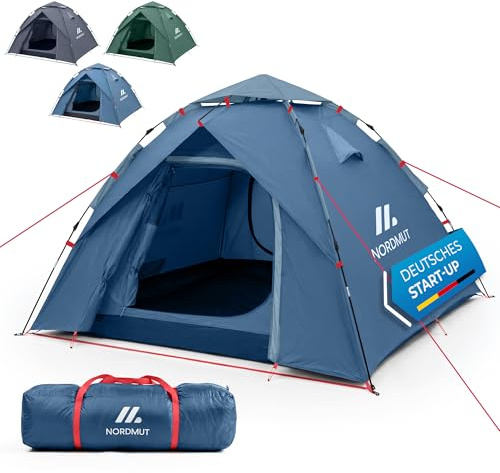 NORDMUT® Tenda Pop-Up 2-4 Persone – Montaggio Istantaneo, Impermeabile & Protezione UV – Tenda da Campeggio con Ottima Circolazione dell’Aria (Blu)