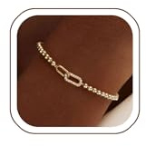 HANLI Gold Beaded Bracelets for Women 14K Gold Plated Stretch Handmade Ball Bracelets Cute Charm Bracelet Dainty CZ Stackable Jewellery Gifts Trendy Stuff