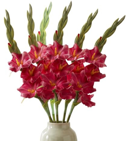 Vistnale 6 st konstgjorda gladiolus, 55,8 cm realistiska fuskblommor för vas, verklighetstrogna blomstjälkar för heminredning, rosenröd