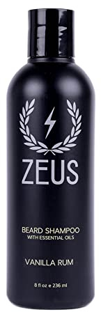 ZEUS Beard Shampoo, Cleansing & Moisturizing with Green Tea & Natural Ingredients to Soften - 8 oz. (Made in USA) Vanilla Rum