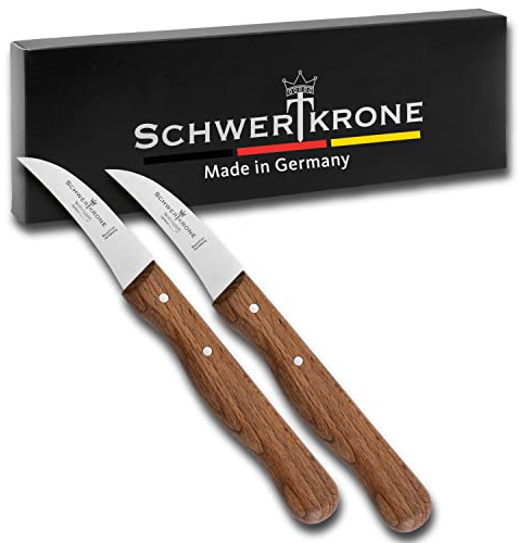 Schwertkrone Set di coltelli con manico in legno di faggio curvo, coltello da cucina, coltello per pelare, coltello multiuso, acciaio inossidabile tedesco