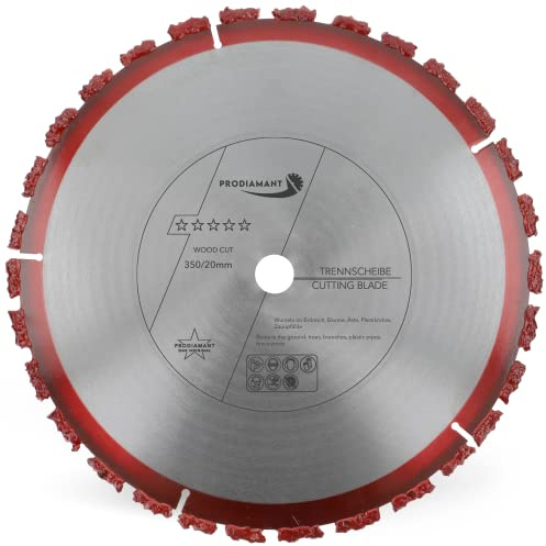PRODIAMANT Disco da taglio professionale WoodCut 350 mm x 20 mm in metallo duro per legno, radici di alberi, bitume e feltro per tetti