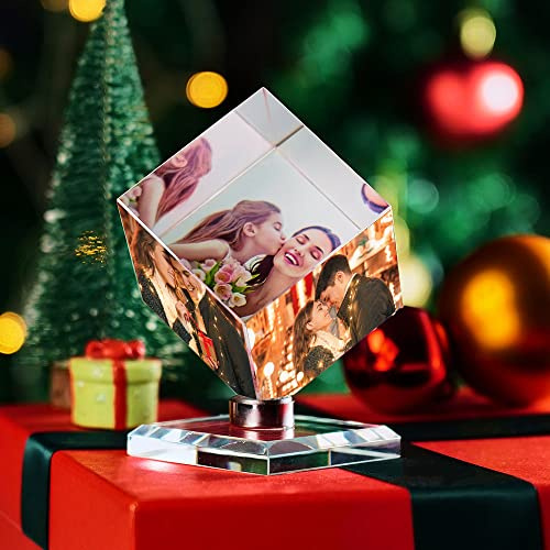 VEELU Personalized Photo Collage Frame 3D Rotatable Crystal Cube Custom Multi Picture Frame DIY Wedding Photo Frame Personalized Keepsake Gift for Wedding Gifts Home Decoration Family Love Friends