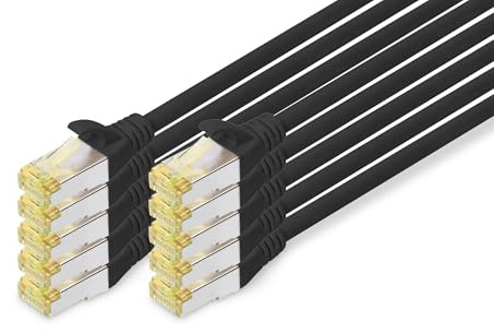 DIGITUS LAN Kabel Cat 6A – 0,25 m – 10 Stück – S/FTP Geschirmt – 10 Gbit/s – 500 MHz – PoE++ – AWG 26/7 – LSZH – RJ45 Netzwerkkabel – Patchkabel – Kompatibel zu Cat6 und Cat7 – Schwarz