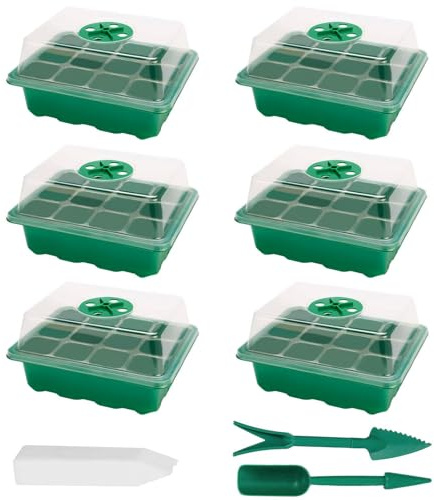 Mengxin 6 Pezzi 72 Celle Vassoio Germinazione Mini Serra Semenzaio Germinazione Vassoi per Semi con Coperchi Trasparenti e Finestra Regolabile per Germinaziones di Piante