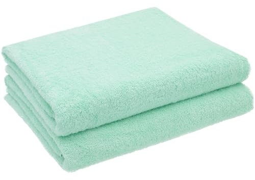 ZOLLNER 2er Set Badetücher in 100x150 cm - besonders weiche und saugstarke Saunatücher in Mint - mit praktischem Aufhänger - waschbar bis 95°C - Baumwolle - Hotelqualität