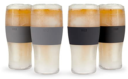 Host Beer Freeze, Copa enfriadora para Cerveza y mas de plástico Aislante de Doble Pared congelable con Gel refrigerante, EEUU Pinta de Cerveza congelada, Juego de 2, 16oz (473 ml)- Negro/Gris(10017)