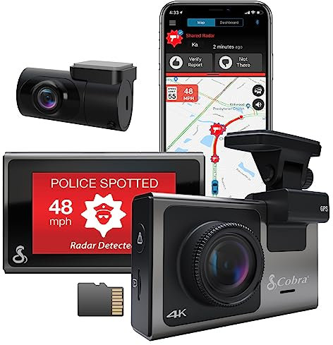 Cobra Smart Dash Cam + Rear Cam (SC 400D) – UHD 4K Resolution, Alexa Built-In, 3-Camera Capable, Live Police Alerts, Emergency Mayday, Drive Smarter App, 3 Touchscreen, Wi-Fi & GPS, 32GB SD Card Incl