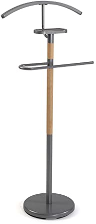 Versa Holstebro Moderner und multifunktionaler Herrendiener mit 2 Haken oder Aufhängern für Männer- oder Damenkleidung, Maßnahmen (H x L x B) 112 x 28,8 x 46,5 cm, Metall und Holz, Farbe: Grau