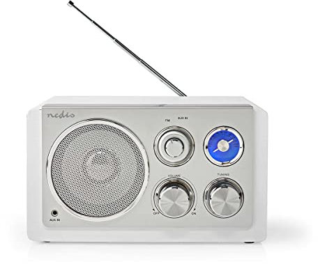 Nedis Radio FM RDFM5110WT - Modèle de Table - FM - Alimentation Secteur - Analogique - 15 W - Argenté/Blanc