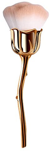 Pinceau de maquillage en forme de rose - Poils doux - Pour poudre, blush - Pour ongles - Brosse à poussière - Brosse à poudre - Brosse de maquillage professionnelle - Cosmétique (01 doré + tête