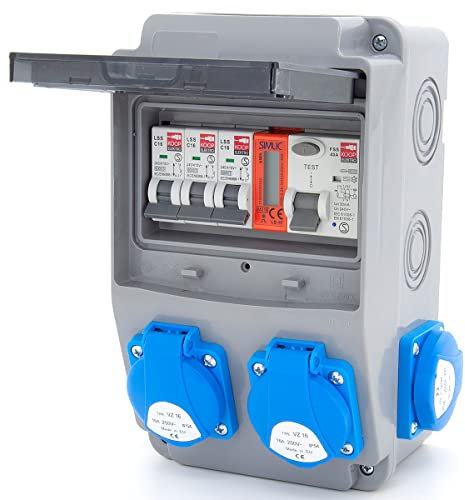 ELS Elektrotechnika Répartiteur mural de chantier avec interrupteur FI et compteur 4 x 230 V + disjoncteur 3 x LS et disjoncteur différentiel FI 40/2/0.03AFI + compteur d'alimentation MID câblé