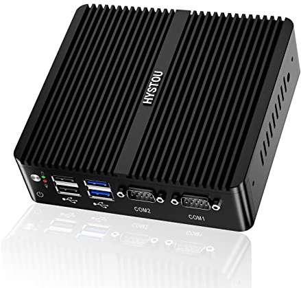HYSTOU Lüfterloser Mini PC Windows 10 Pro, Celeron J4125 kleine Desktop Computer Mini Industrie PC, 32 GB DDR4 RAM 512 GB SSD 1TB HDD Mini Desktop PC, HDMI/VGA Dual Display, TPM2.0, Dual LAN, BT4.0,