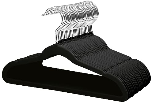 ManGotree 35cm Kinder Samt Kleiderbügel, Ultradünne Kinderkleiderbügel mit 360° Drehbarem Haken, rutschfeste Filzbügel für Jugendliche, Robust und Langlebig (32 Pack, Schwarz)