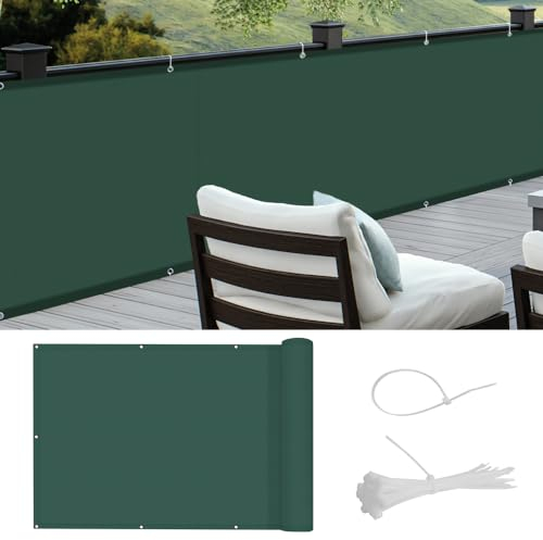 COOL AREA Balkon Sichtschutz 90x400cm Balkonverkleidung UV-Schutz PES Balkonabdeckung wetterfester mit Kabelbinder,Schutz vor neugierigen Blicken,Dark Green