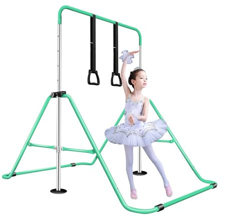 BPB Gymnastics Bars, Folding Horizontal Bar Gymnastics Training Equipment, Junior Training Kip Bar Adjustable Height with Gymnastic Rings for Kids Expandable Gymnastics Training Bar