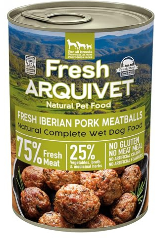 ARQUIVET Fresh Iberian Pork Meatballs - Boîtes de boulettes de Viande de Porc ibérique, potiron et Haricots Verts - Pack 6 unités x 400g - Nourriture Humide pour Chiens, Toutes Races