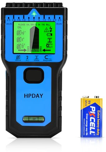 HPDAY Stud Finder Wall Scanner, Upgraded 8 in 1 Magnetic Stud Sensor Wall Detector, with Bubble Level, Nail Beam Finders Center and Edge for Wood AC Wire Metal Studs Joist Pipe, HD LCD Screen