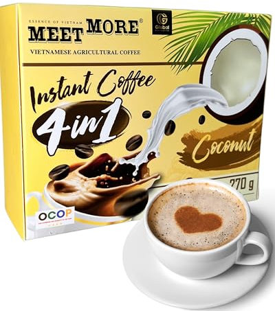 Meet More Café instantané à la noix de coco - Qualité supérieure - Goût fruité exotique - 270 g
