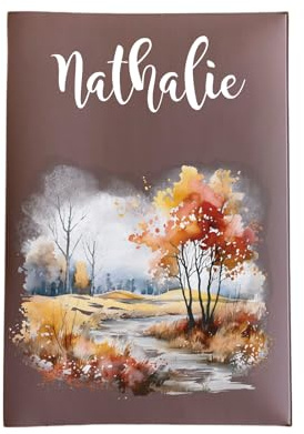 Porte ordonnance motif fleurs paysage automnal pour ranger ordonnance, carte vitale, carte mutuelle, rangement dossier médical ref C1023 (taupe)