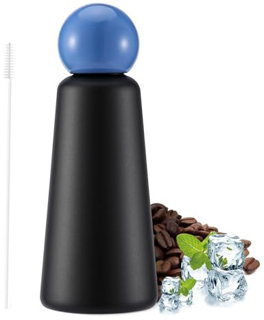 EQARD Botella Agua Termica Niños Adultos 500ml Botella 360° Prueba de Fugas Tapa Vaso Termo Cafe Botella Agua Acero Inoxidable con Cepillo de Tapa Mantener 12h Caliente/24h Fría Sin BPA (Negro)