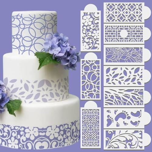 10 Pcs Cake Stencils Set Floral Lace Cake Templates Wedding Cake Molds Plant Flower Cookie Fondant Buttercream Dessert Decorating Baking Supplies Mesh Printing for Cake Icing Decoration