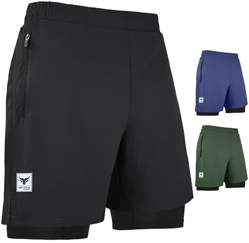 Mytra Fusion löparshorts herr 2 i 1 gymshorts för flera användningsområden Andas och lätt, snabbtorkande träningsshorts för fitnessträning (DE/NL/SE/PL, Alfa, XL, Regelbunden, Regelbunden, Black)