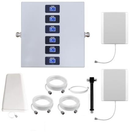 KKBSTR Amplificateur Reseau Mobile 6 Bandes 700/800/900/1800/2100/2600MHz pour Améliorer Votre 2G/3G/4G/5G, Deux Antennes Intérieures