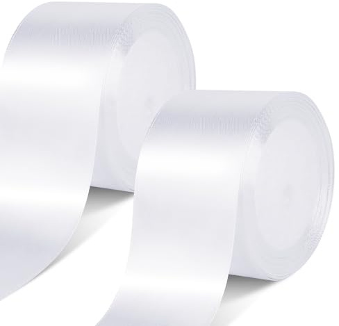 2 rollos de cinta blanca ancha, 50 mm x 22 m, cinta de regalo, color blanco, cinta de regalo, cinta ancha de satén, cinta blanca para envolver regalos, decoración de tartas, decoración de invitación