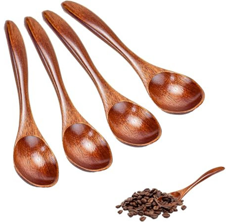 KNGNGK 4 Pièces Cuillère en Bois d'Olivier 13x3cm - Ustensile de Cuisine pour Thé, Café, Miel