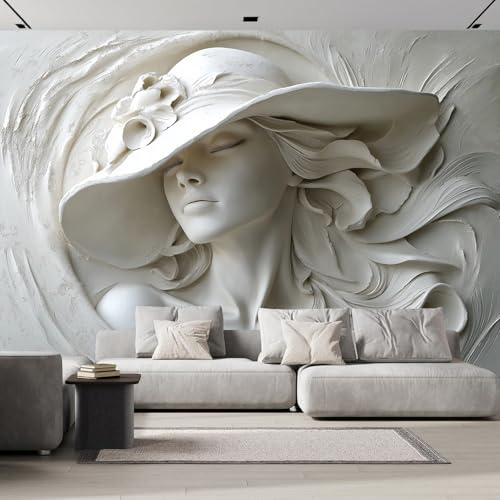 ANALTIRCE Papier Peint Relief 3D Panoramique 3D Femme Portant Un Chapeau Revêtement Murale décoration salon，Chambre Coucher Maison Décoration Intérieure 150×150cm