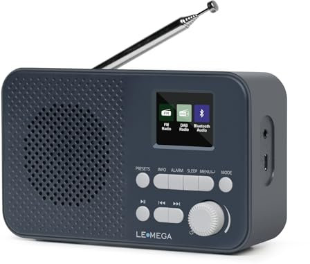 Portable DAB+ Radio with Bluetooth I Rechargeable Battery 15hr Play or Mains Powered I Full Colour Display Small DAB Radio with Alarm Clock I FM Radio,40 Presets,Headphone Jack I LEMEGA DAB GO