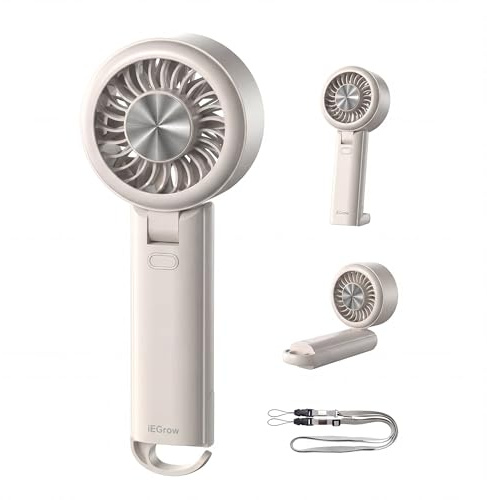 iEGrow Ventilador de mano, portátil USB recargable con 3 velocidades, ventilador plegable para viajes, hogar, oficina y dormitorio (beige)