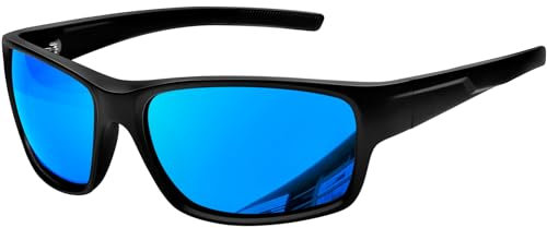 KANASTAL Gafas de Sol Polarizadas Deportivas Hombre Azul Espejo Mujer Deporte Curvas Retro Ciclismo Running Sport Blue Sunglasses UV400 - Montura Mate Negras Lentes Azul