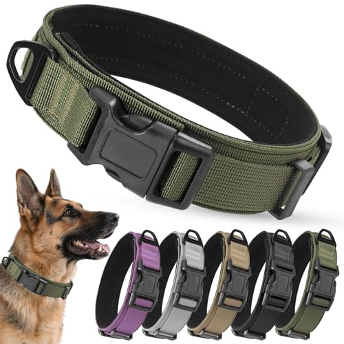 Ledeak Taktisches Hundehalsband, Verstellbares Polypropylen Nylon Hunde Halsband mit Sicherheitsschnalle, Gepolstert Weich Hundehalsbander, Tactical Dog Collar für Mittlere Große Hunde (Grün, M)