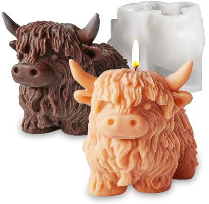 Silicone 3D Highland Cow Ice Cube Mold, Candle Wax Soap Making Mould, Chocolate Cake Decor, Resin Jewelry Aromatherapy Casting Molds, Home Ornament Art Craft Cattle Plaster Handmade Gift