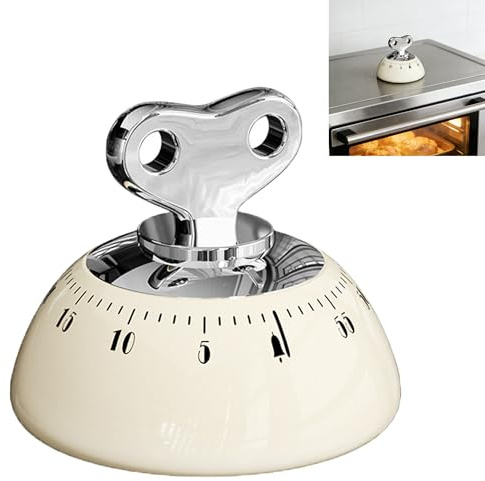 Smaoqingji Magnetisk timer äggklocka mekanisk kökstimer – 1 styck, krämfärgad, kökstimere, lämplig för mångsidiga användningsområden som matlagning, bakning, träning, kontorsarbete och studier